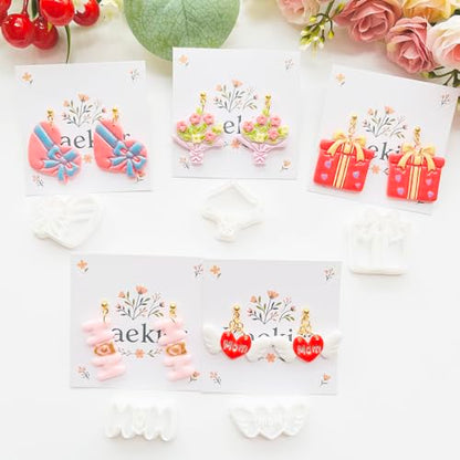 Mother’s Day Polymer Clay Cutters & Stamp Set - 12pcs Sharp & Durable Mom, Heart, Cake, Carnation & Gift Shapes for DIY Earring Jewelry Making, Soft Clay Crafts & Holiday Supplies - color: 2T color