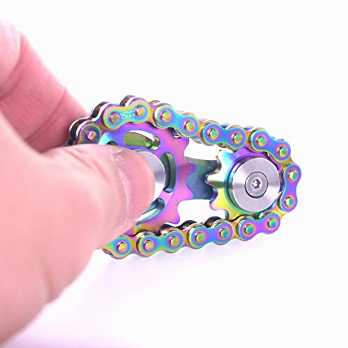 Fidget Spinner, Sprocket Linkage Bike Chain Spinner Design 2 Gears Figity Spin Finger Games, Metal Stainless Steel Durable Mechanics, Premium Figit Toy - Full Colorful - color: Full Colorful