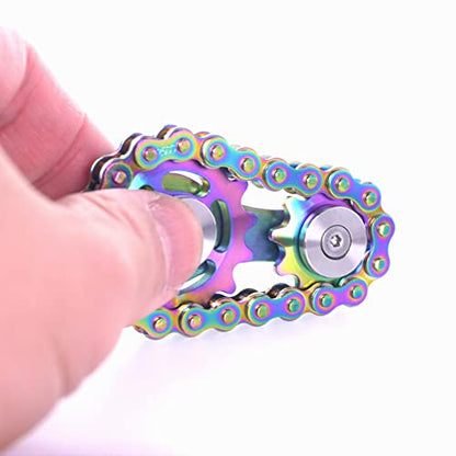 Fidget Spinner, Sprocket Linkage Bike Chain Spinner Design 2 Gears Figity Spin Finger Games, Metal Stainless Steel Durable Mechanics, Premium Figit Toy - Full Colorful - color: Full Colorful