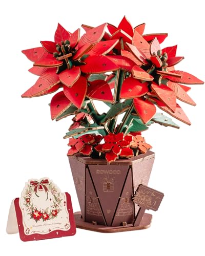 Rowood 3D Puzzles for Adults,Poinsettia Building Set Craft Kit,Artificial Flower Botanical Collection,Christmas Flowers Decoration Centerpiece for Table - style: Poinsettia