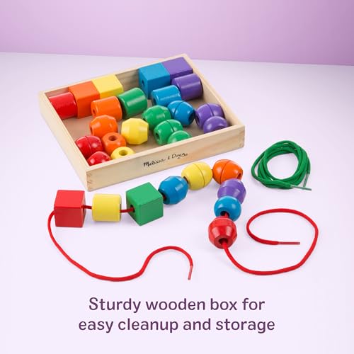 Melissa & Doug Primary Lacing Beads - Educational Toy with 30 Wooden Beads and 2 Laces for Toddlers, Fine Motor Skills Lacing Toys for Toddlers and Kids Ages 3+