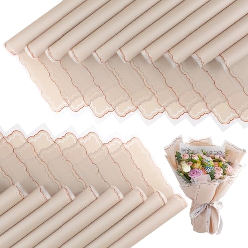 FUHITIM 20 Sheets Flower Wrapping Paper(Khaki) - color: Khaki (Wave Edge)