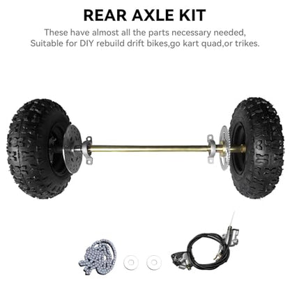 6" Go Kart Axle Kit, 740MM Rear Axle Kit with 2 Wheels, Tires, Rim, Brake Assembly and T8F Chain, DIY Live Axle Kit for Go Kart, Quads, Trike, Drift Bikes