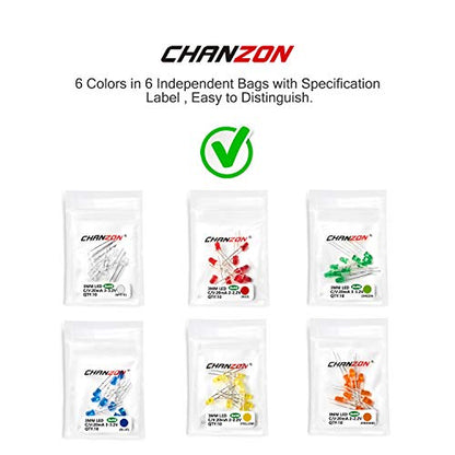 CHANZON 60 pcs(6 Colors x 10 pcs) 3mm LED Diode Lights Assored Kit Pack (Diffused Round DC 3V 20mA) Lighting Bulb Lamps Electronics Components 3 mm Light Emitting Diodes Parts - color: A) 6 Colors X 10pcs = 60pcs