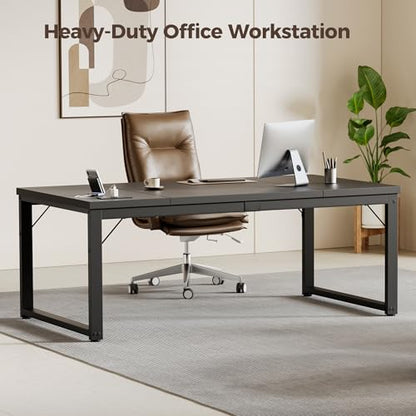Mericonia 63 Inch Computer Desk with Power Outlets, 1.2" Thick Office Table - color: Black, size: 63*23,1.2"T