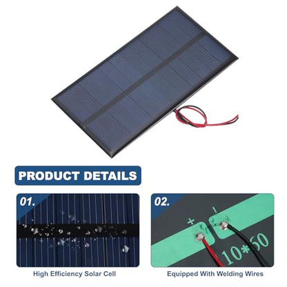 MECCANIXITY 2 Pcs 6V 0.96W 160mA Mini Solar Panels, Small Polycrystalline Solar Cell Panel with 2 Cable for DIY Electric Toy Materials Kits Charger, 110mm x 60mm - style: 6V 0.96W 160mA