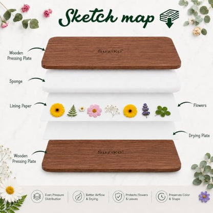 Suziko Professional Wooden Flower Press Kit 6 Layers 6.3 x 8.3 inch, Brown Strap Design for Adults Kids - color: brown