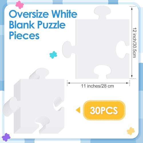 30 Pcs Blank Puzzle Pieces White 12 x 11 Inch DIY Kids Adults - color: White, size: 12 x 11 Inch
