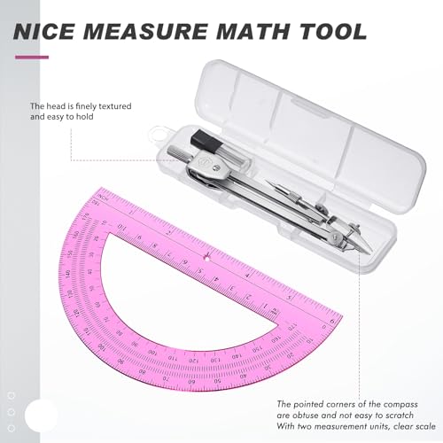 EBOOT Drawing Compass and 6 in Protractor Geometry Set, Pink - color: Pink