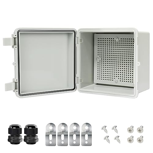 Junction Box IP65 Waterproof Electrical Box Outdoor ABS Plastic Project Box Hinged Shell Universal Enclosure Box with Mounting Plate, Wall Brackets, Cable Glands 5.2" x 5.2" x 3.3" - color: Grey, size: 5.2" x 5.2" x 3.3"