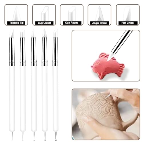 15 PCS Blue Clay Sculpting Tools Set, Professional Silicone Brushes & Dotting Tools Kit for Polymer Clay, Air Dry Clay, Pottery, Modeling & Crafting for Adult-White - color: 15Pcs-White