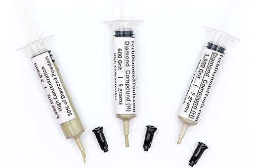 TechDiamondTools Diamond Polishing Paste Kit — 3 Grits (600, 1050, 1500) | USA Made | Oil-Based Syringes | Progressive Polishing Set for Metal, Glass, Gemstone, Knife, Jewelry | 50% Diamond Powder - size: 600 1050 1500 Grit, style: High 50% concentration