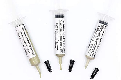 TechDiamondTools Diamond Polishing Paste Kit — 3 Grits (600, 1050, 1500) | USA Made | Oil-Based Syringes | Progressive Polishing Set for Metal, Glass, Gemstone, Knife, Jewelry | 50% Diamond Powder - size: 600 1050 1500 Grit, style: High 50% concentration