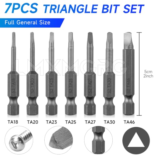 7PCS Triangle Screwdriver Set Triangle Bit Set S2 Alloy Steel 2"/50mm 1/4 Hex-Shank Tamper-Proof Security Bit TA18 TA20 TA23 TA25 TA27 TA30 TA46 - color: Triangle Head