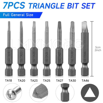7PCS Triangle Screwdriver Set Triangle Bit Set S2 Alloy Steel 2"/50mm 1/4 Hex-Shank Tamper-Proof Security Bit TA18 TA20 TA23 TA25 TA27 TA30 TA46 - color: Triangle Head