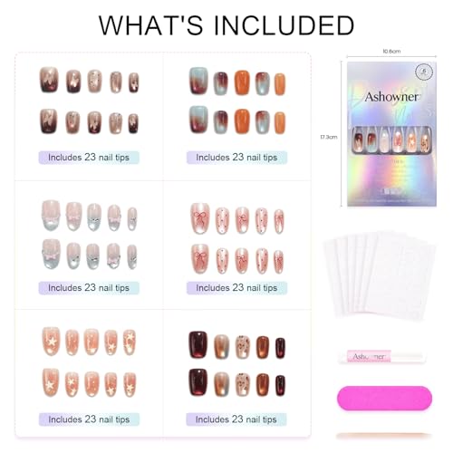 6 Packs (144 Pcs) | Reusable Press on Nails | 6-Style Bundle | 12 Sizes | Each Style 24 Pcs | Soft Neutral & Autumnal - color: Soft Neutral & Autumnal