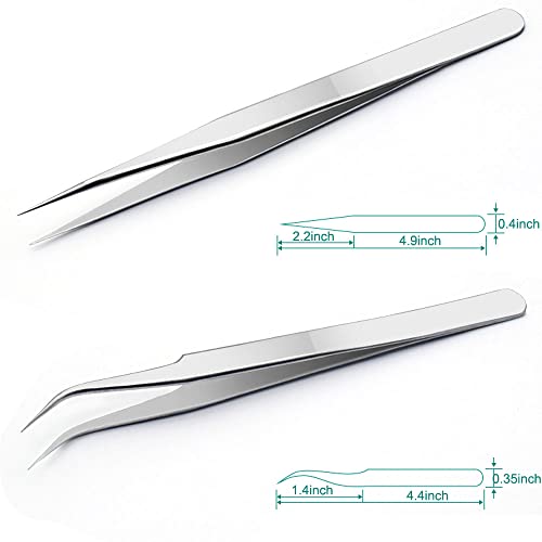 H&W Precision Tweezers 6PCS Set, Anti-Static Steel Curved of Tweezers - color: Silvery