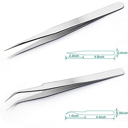 H&W Precision Tweezers 6PCS Set, Anti-Static Steel Curved of Tweezers - color: Silvery