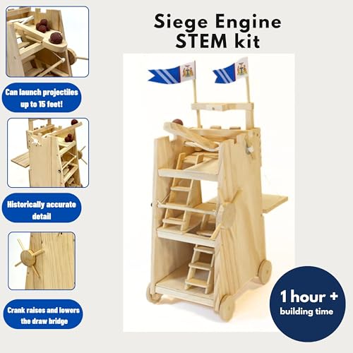 PATHFINDERS STEM Kit – Medieval Siege Tower with Catapult | Wooden Building Kit for Teens and Adults | Engineering & Physics Toy | Hands-On STEM Project