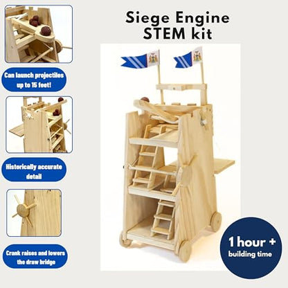 PATHFINDERS STEM Kit – Medieval Siege Tower with Catapult | Wooden Building Kit for Teens and Adults | Engineering & Physics Toy | Hands-On STEM Project