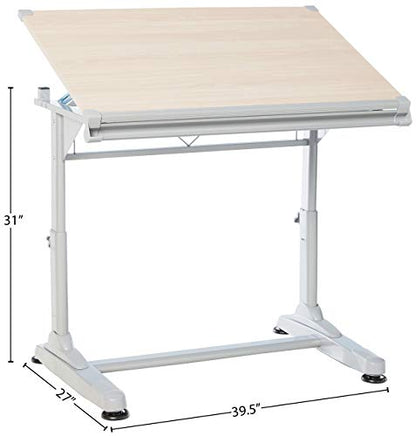 Stand Up Desk Store Adjustable Height and Angle Drafting Table Drawing Desk with Large Surface (Silver Frame/Birch Top, 40" W X 26" D) - color: Birch/Silver