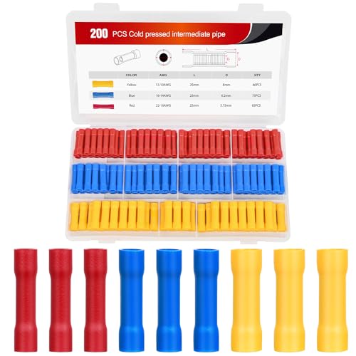 Nilight 200PCS Electrical Butt Connectors AWG 22-10 - color: 200PCS Insulated Butt Connectors