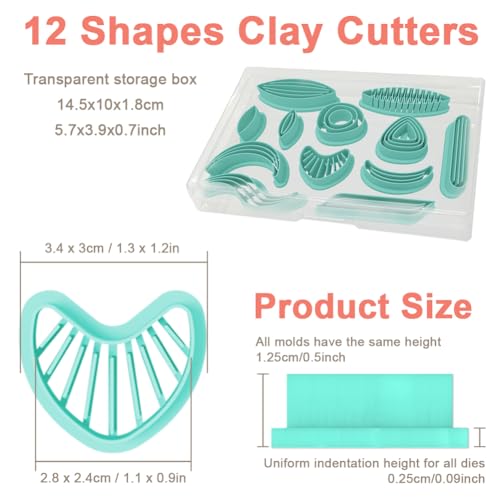 Polymer Clay Cutters - 12 Shapes Leather Twisting Jewelry Earrings Cutter, Polymer Clay Cutters for Jewelry, Earring Making Kit with Storage Box - style: Leather Distortion theme (12 pcs)