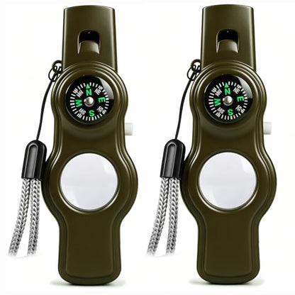 Emergency Survival Safety Whistle，Whistle for Kids with Lanyard,Compass,Thermometer,Ideal for Kayaking, Boating, Hiking, Camping, Climbing - color: Army Green Whistle 2pcs