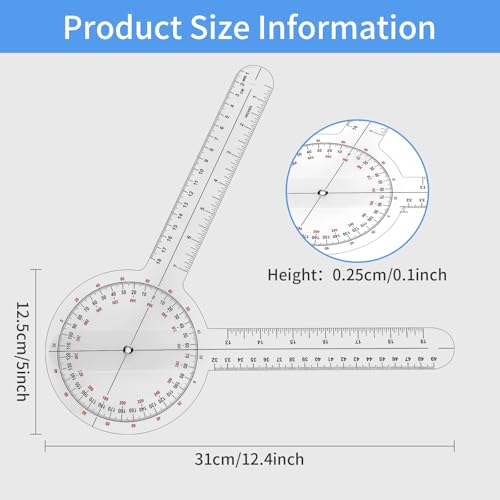 Goniometer 12 Inch,360°Clear Plastic Goniometer for Physical Therapy