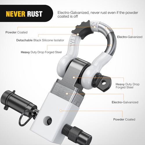 Nilight 3/4" Anti-Theft D Ring Shackle Hitch Receiver 2" Solid Towing Kit | 45000 LBs Breaking Strength 5/8" Trailer Hitch Lock Pin Heavy Duty Solid Towing Kit for Trucks Off Road White - color: Hitch w/ Lock Pin White