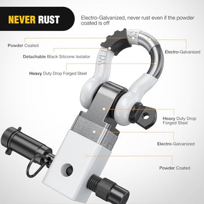 Nilight 3/4" Anti-Theft D Ring Shackle Hitch Receiver 2" Solid Towing Kit | 45000 LBs Breaking Strength 5/8" Trailer Hitch Lock Pin Heavy Duty Solid Towing Kit for Trucks Off Road White - color: Hitch w/ Lock Pin White