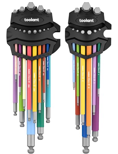 toolant Allen Wrenches Sets 22pcs(Metric&SAE), Extra Long Arm Allen Key Set with Ball End, Crafted Hex Key Set with Color Coded Sleeves, Unique Patented Holder Design for Magnetizing and Demagnetizing - size: 22PCS (Metric&SAE)