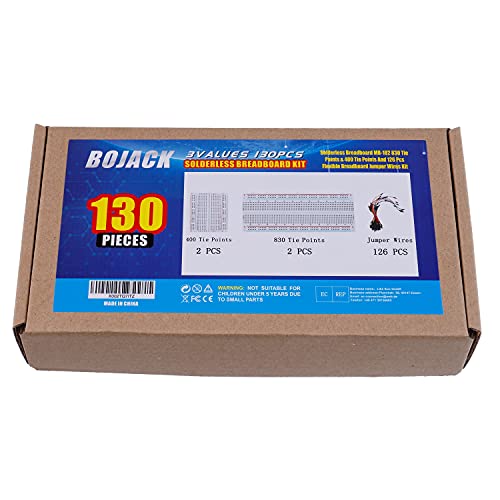 BOJACK 3 Values 130 Pcs Solderless Breadboard 4 Pcs 830 Tie Points & 400 Tie Points & 126 Pcs Flexible Breadboard Jumper Wires - size: Large
