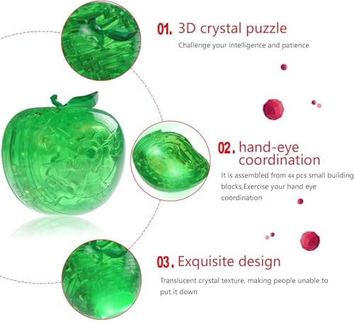 3D Crystal Apple-Shaped Puzzle, Crystal Puzzle Brainteasers for Puzzlers Ages 16 and Up, 45PCS(Transparent) - color: Transparent