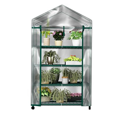 4 Tier Mini Greenhouse - Portable Greenhouse with Locking Wheels and PVC Cover for Indoor or Outdoor Green House by Pure Garden - size: 4 Tier