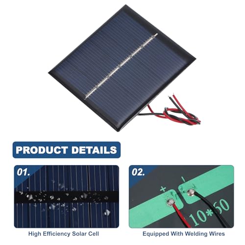 MECCANIXITY 2 Pcs 3V 0.45W 150mA Mini Solar Panels, Small Polycrystalline Solar Cell Panel with 2 Cable for DIY Electric Toy Materials Kits Charger, 60mm x 55mm - style: 3V 0.45W 150mA