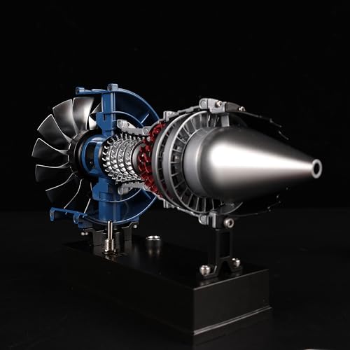 DM122 Mini Metal Turbofan Engine Model Kit that Works, 170+ Parts 1:20 Scale 4.41”H x 7”L x 3”W All-Metal Jet Engine Model with Transparent Cover, STEM Educational Assembly Kit, Desk Decoration Gift