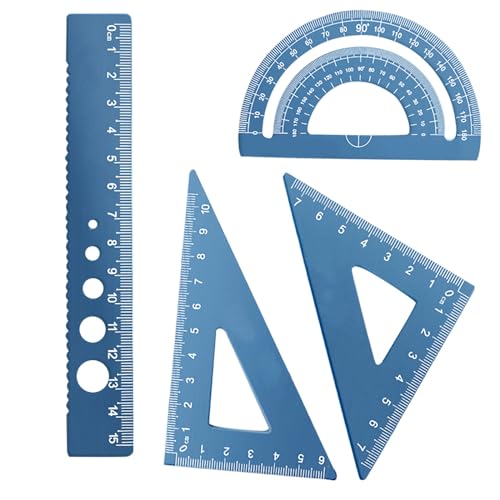 4 Pack Aluminum Triangular Scale Ruler Set, Metal Protractor & Straight Ruler, Laser Engraved Centimeter Drafting Tools for Students Engineers Designers (Blue) - color: Blue