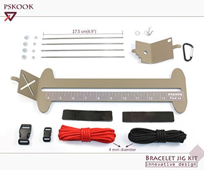 PSKOOK Paracord Bracelet Jig Kit, Adjustable Length Weaving DIY Craft Maker Tool, Lacing Needles and Smoothing Tool 6 Pack (FID with Marlin Spike) - color: *Khaki+SIX-PIECE