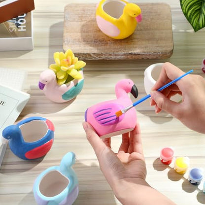Pasimy 6 Set Ceramics to Paint DIY Succulent Planter Pots, Flamingo - style: Flamingo