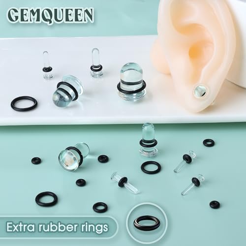 GEMQUEEN 24 Pcs 0.5mm Increments Glass Ear Stretching Kit Hypoallergenic - color: Clear, size: 20pcs|1.6mm-12mm(14g-1/2''), not 0.5mm increments