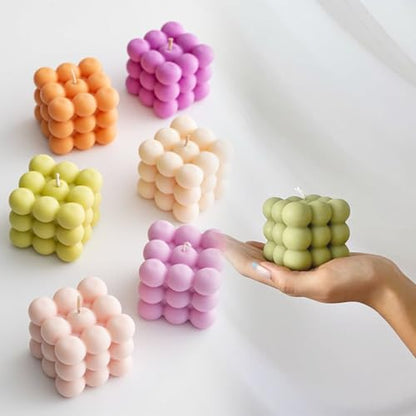 6pcs Silicone Candle Making Molds Kit Set, 3D Silicone Mold for Baking Desser, Soy Wax, Soap Geometric Pumpkin Shapes Yarn Ball Bubble Cube Molds DIY Scented Candle