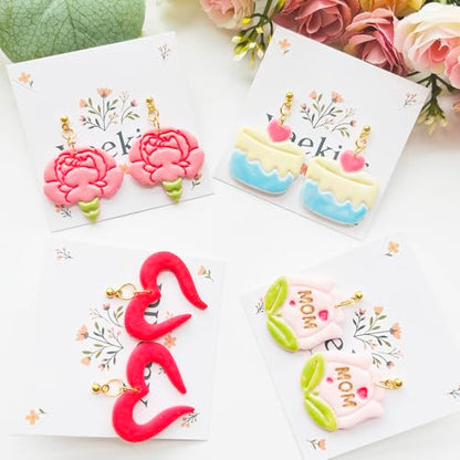 Mother’s Day Polymer Clay Cutters & Stamp Set - 12pcs Sharp & Durable Mom, Heart, Cake, Carnation & Gift Shapes for DIY Earring Jewelry Making, Soft Clay Crafts & Holiday Supplies - color: 2T color