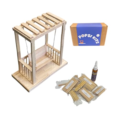 POPSI KITS Summer Craft Kit – Popsicle Stick Swing DIY Model with 100+ Pre-Cut Pieces – Fun Screen-Free Building Activity – [Everything Included]