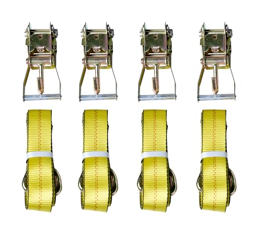 12pc Combo Lasso Wheel Lift Straps 2" Ratchets J Finger Hooks Tow Truck Tie Down - Yellow