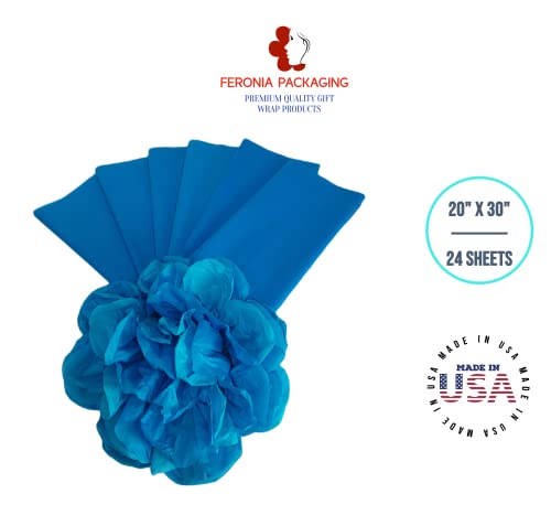 Brilliant Blue Tissue Paper Squares, Bulk 24 Sheets, Premium Gift Wrap and Art Supplies for Birthdays, Holidays, or Presents by Feronia packaging, Large 20 Inch x 30 Inch - color: BrilliantBlue