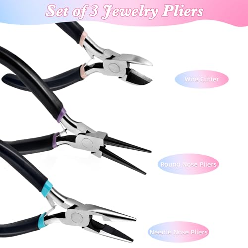 URSKYTOUS 3Pcs Jewelry Pliers Set Jewelry Making Pliers Tools Kit Include Jewelry Making Needle Nose Chain Nose Round Bent Pliers Wire Cutter for Bracelet Beading Craft Jewelry Making Supplies (Black) - color: 3pcs Black