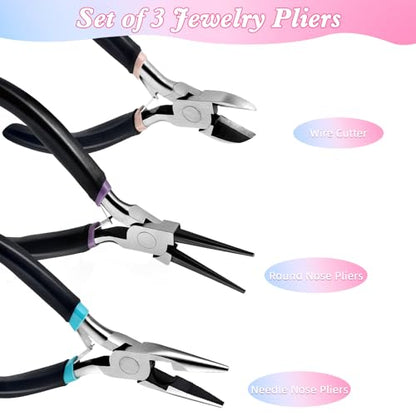 URSKYTOUS 3Pcs Jewelry Pliers Set Jewelry Making Pliers Tools Kit Include Jewelry Making Needle Nose Chain Nose Round Bent Pliers Wire Cutter for Bracelet Beading Craft Jewelry Making Supplies (Black) - color: 3pcs Black