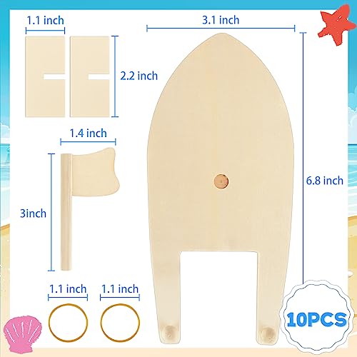 Amersumer 10 Pcs DIY Toy Wood Boat Craft Kits, Mini Wooden Sailboat Kits, Paddle Boats Paint and Decorate for School Projects, Make Your Own Sailboat Craft
