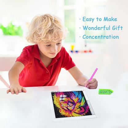 Libfx Diamond Art Kits for Kids with Frame Diamond Art for Girls Boys Beginners Arts and Crafts Birthday Gifts (Lion) - color: Lion